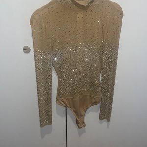 Rhinestone nude bodysuit